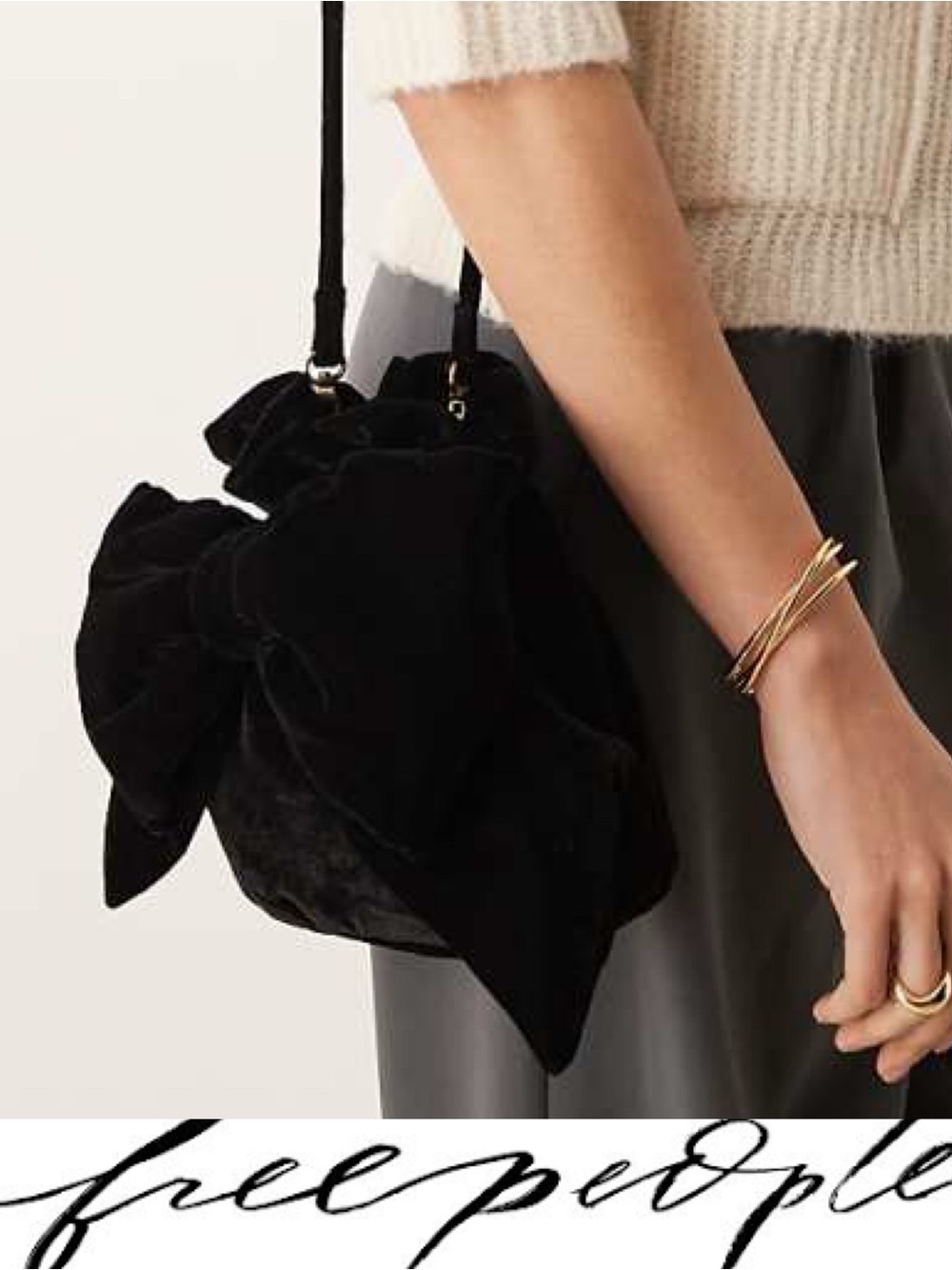 Free People Belle Velvet Bow Bag❤️ NWOT Holiday Bag, Black Tie Bag